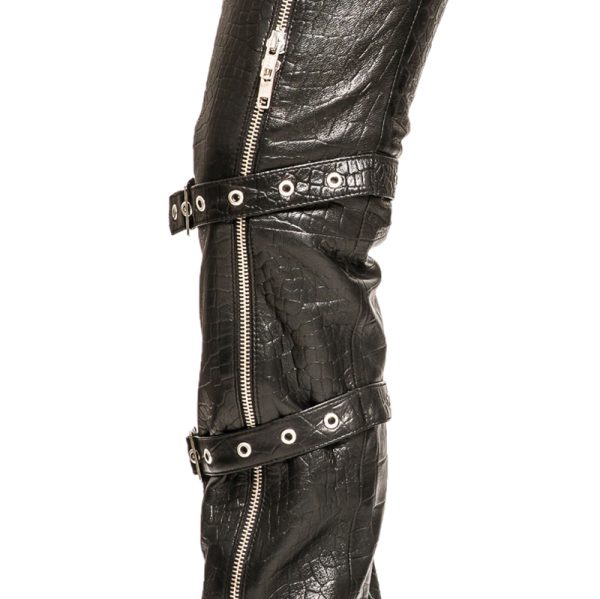 Crocodile Leather Pants with Zippers