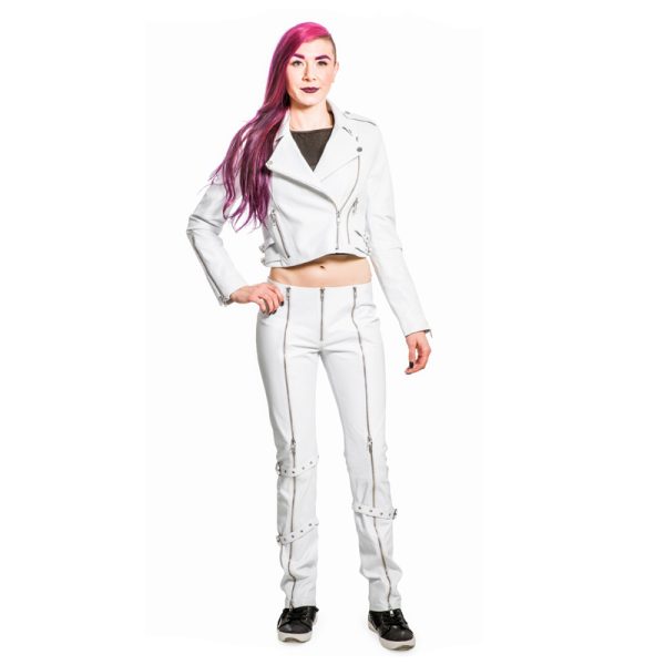 White Leather Pants with Zippers