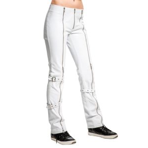White Leather Pants with Zippers