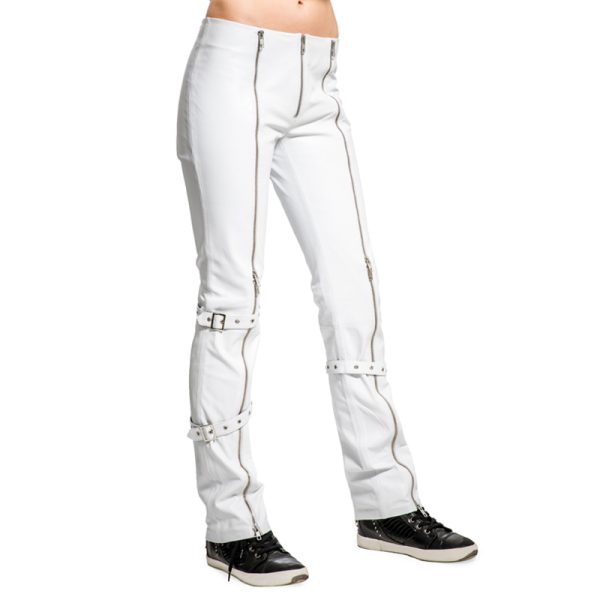 White Leather Pants with Zippers