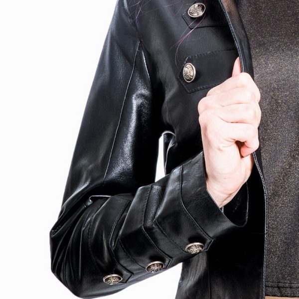 Military Style Leather Jacket Black
