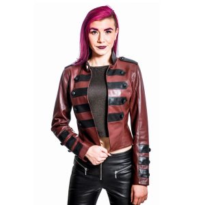 Military Style Leather Jacket Burgundy