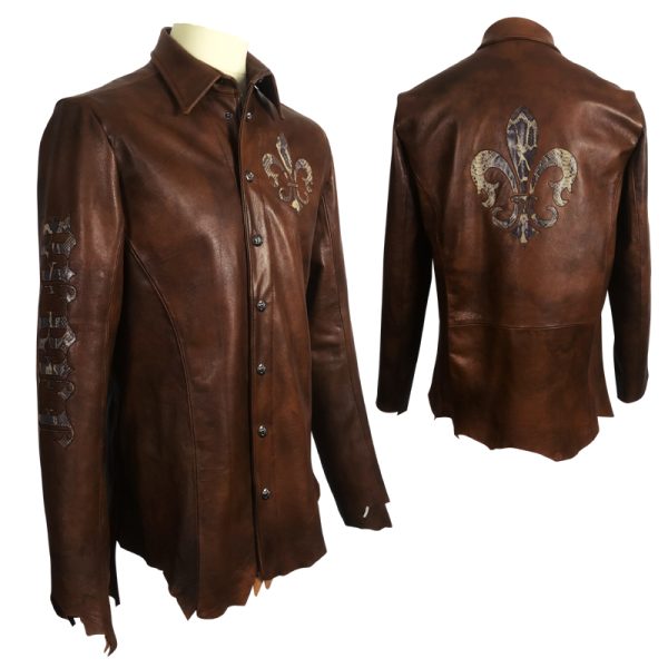 Edge Leather Shirt Brown with Snake
