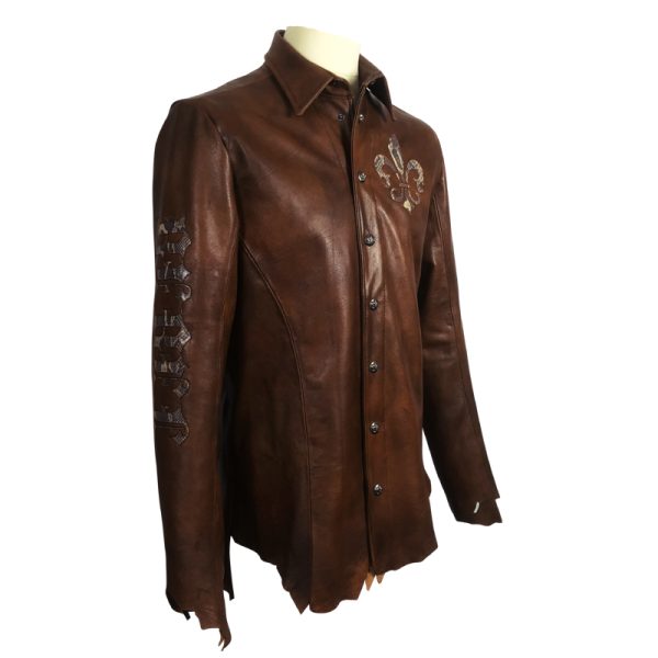 Edge Leather Shirt Brown with Snake