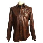 Edge Leather Shirt Brown with Snake