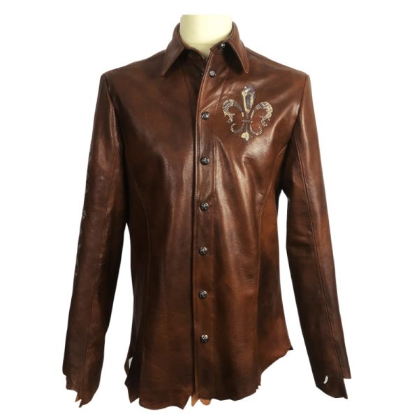 Edge Leather Shirt Brown with Snake