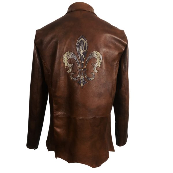 Edge Leather Shirt Brown with Snake