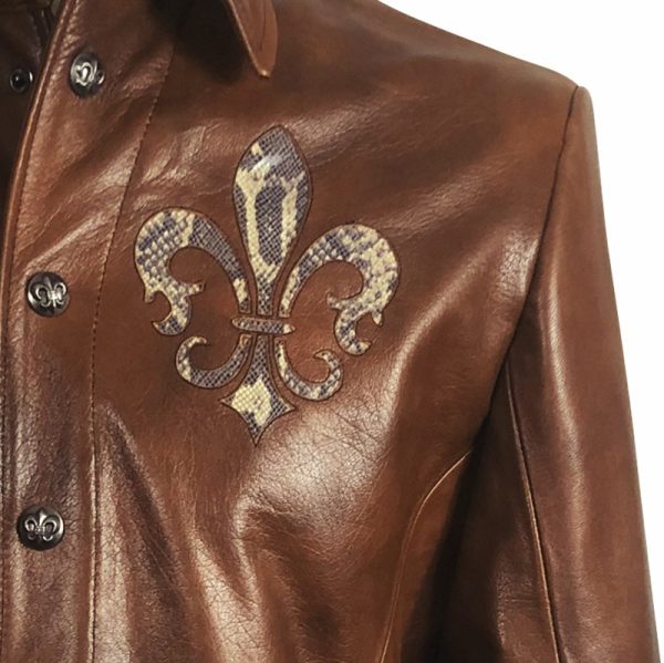 Edge Leather Shirt Brown with Snake