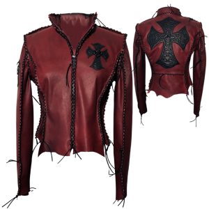 Edge Leather Jacket Snake Cross Red Distressed