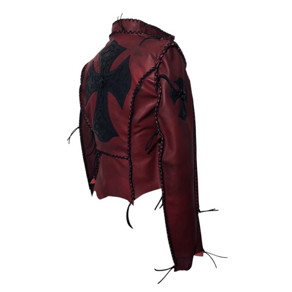 Edge Leather Jacket Snake Cross Red Distressed