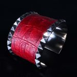 Blood Red Crocodile with Pyramids in Silver Full Jewelry Set