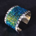 Silver Cuff w Pyramids & Emerald Green Crystals