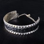 Black Crocodile with Pyramids in Silver Full Jewelry Set