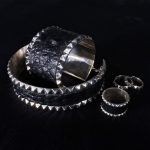 Black Crocodile with Pyramids in Silver Full Jewelry Set