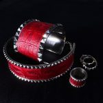 Blood Red Crocodile with Pyramids in Silver Full Jewelry Set