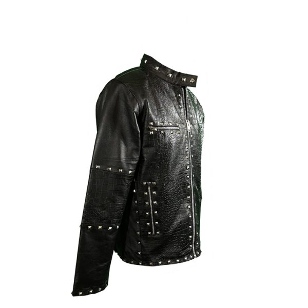 Crocodile Leather Jacket with Pyramid Studs