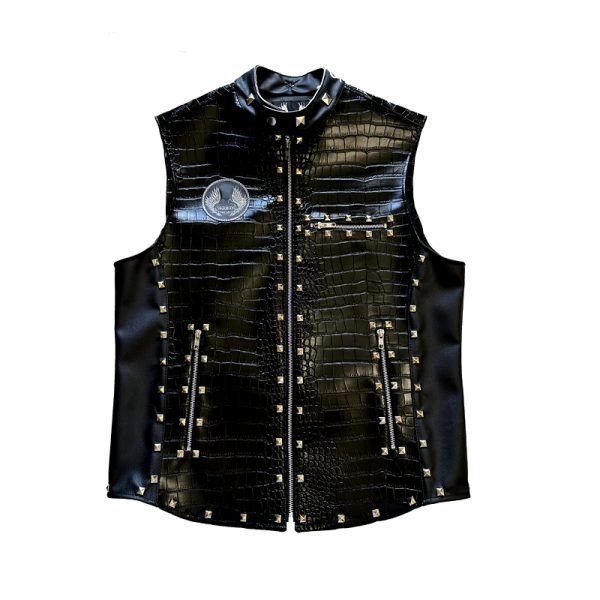 Crocodile Leather Vest with Pyramid Studs