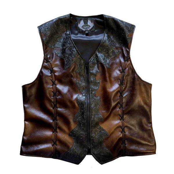 Leather Vest Floral Western Style