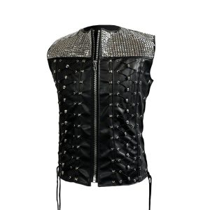 Pyramid Stud Leather Vest with Skull Lacings