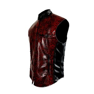 Snakeskin Red Leather Vest with Pyramid Studs