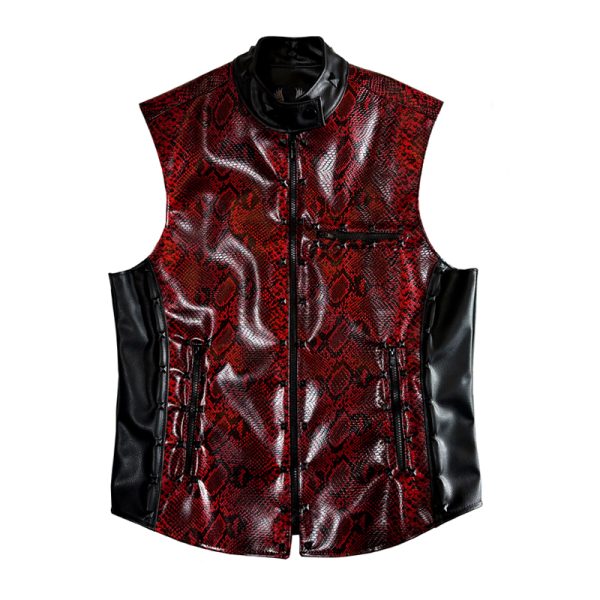 Snakeskin Red Leather Vest with Pyramid Studs