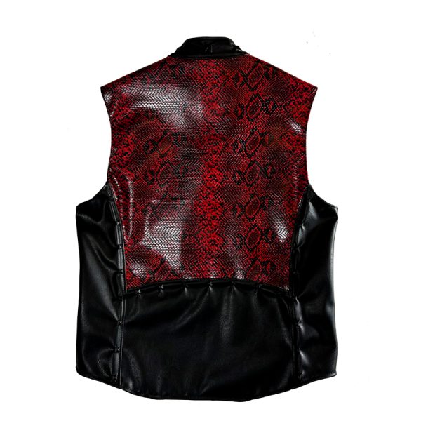 Snakeskin Red Leather Vest with Pyramid Studs