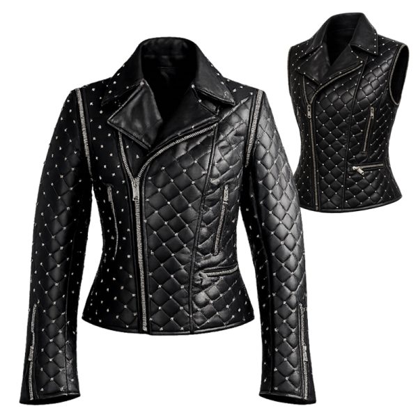 Leather Jacket & Vest Quilted with Swarovski