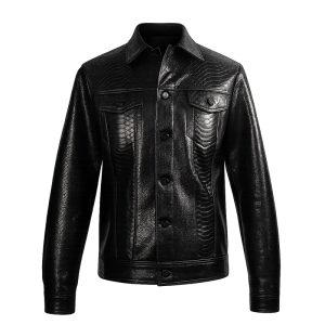 Snakeskin Trucker Jacket Black