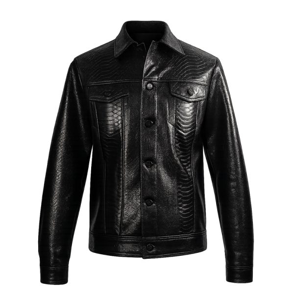Snakeskin Trucker Jacket Black