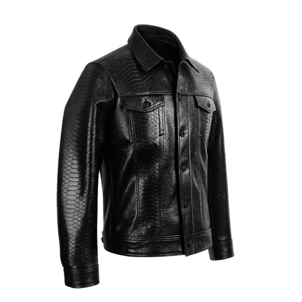 Snakeskin Trucker Jacket Black