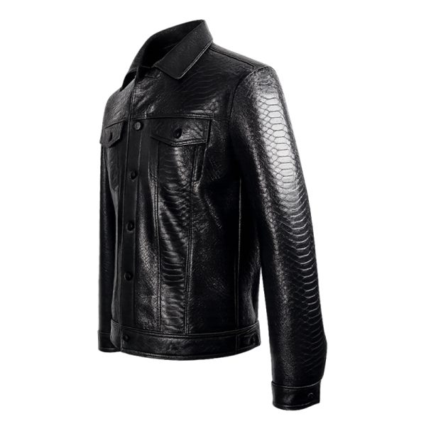 Snakeskin Trucker Jacket Black